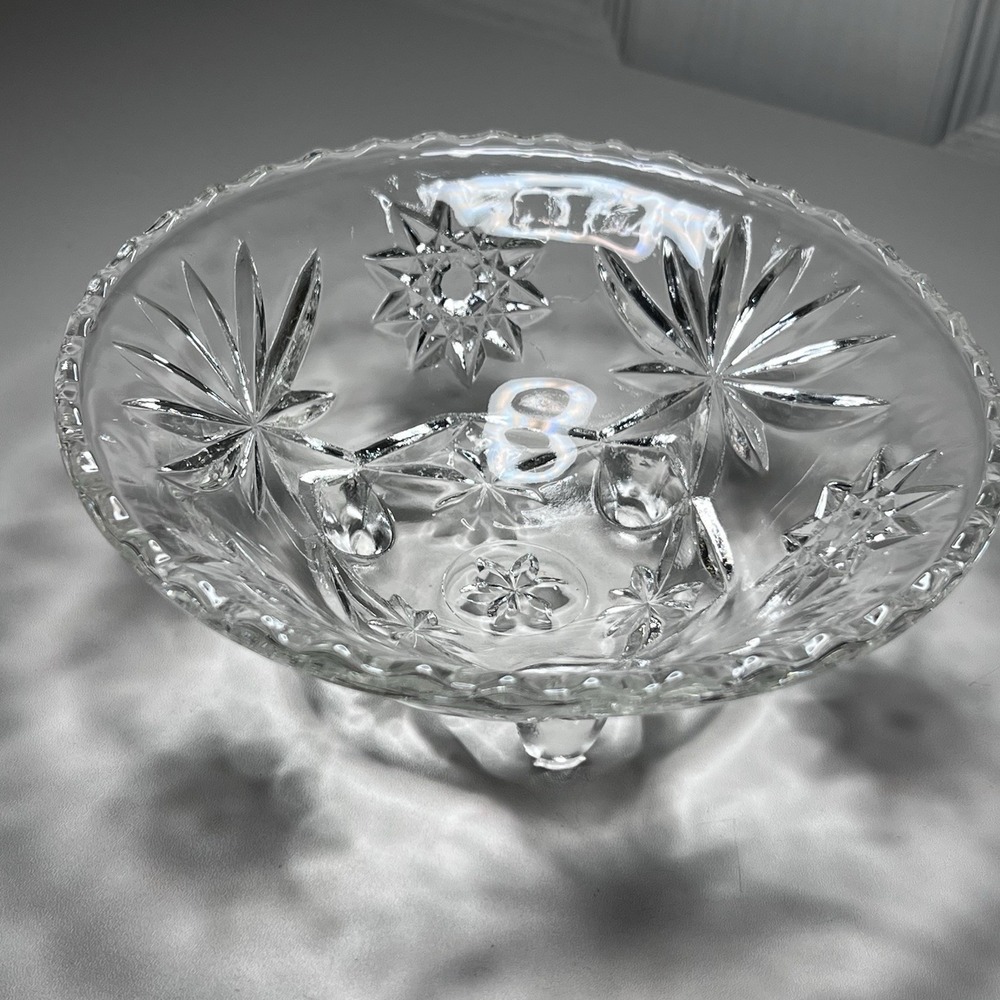 Vintage Anchor Hocking EAPC Precut Star Of David Glass‎ Bowl 6 1/2" Footed Bowl